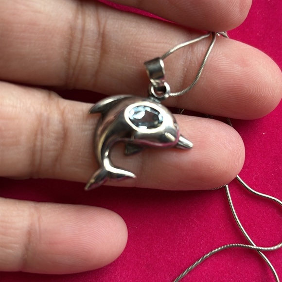 Aquamarine in Sterling Silver Dolphin Pendant Necklace - Picture 1 of 5
